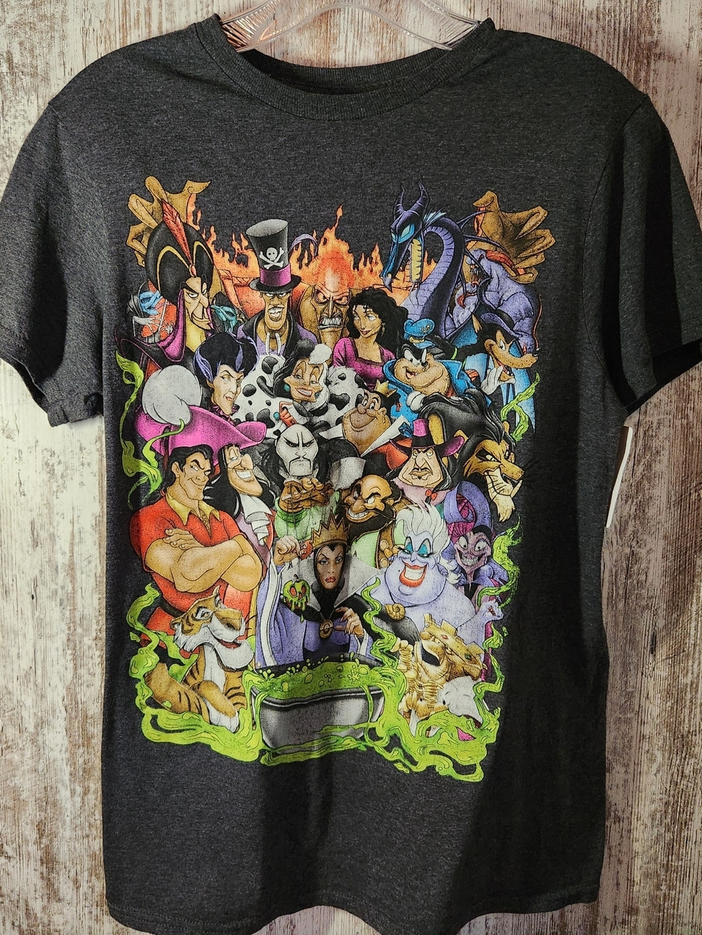 Disney Villains Cauldron Group Collage Graphic Tee Shirt Charcoal Gray Heather